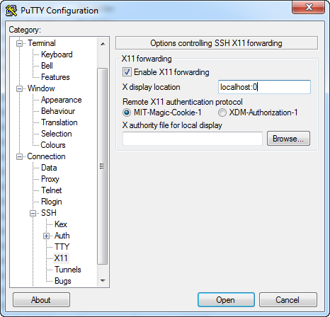 putty X11 config